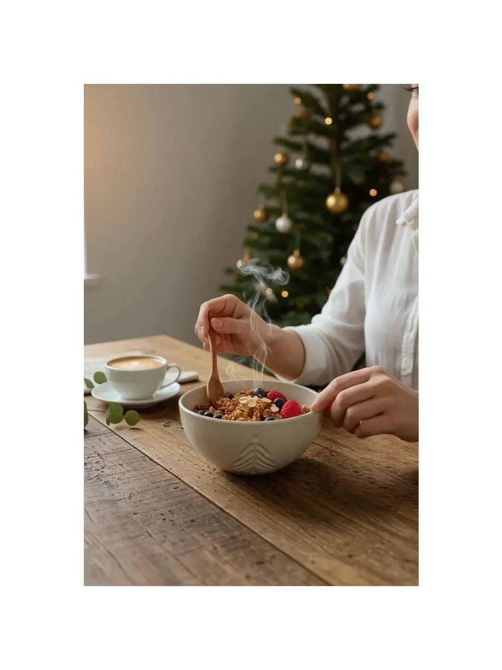 Crate & Barrel White Trees Stoneware Food Mixing Bowl Snowflakes Pine Trees